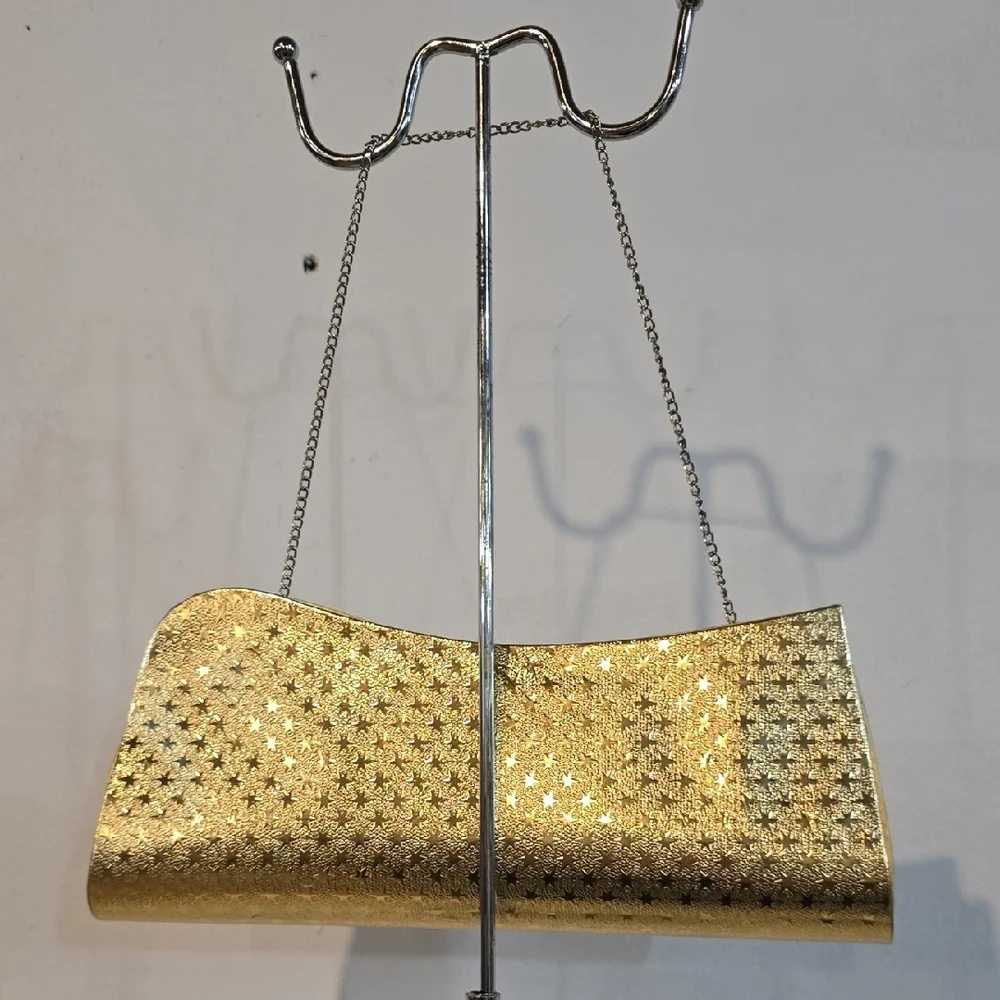 Elegant Gold Clutch with Rhinestone Detailing Evening Cocktails Holidays Medium